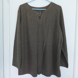 NEW Avenue Textured Taj brown split v-neck long sleeve top size 18-20